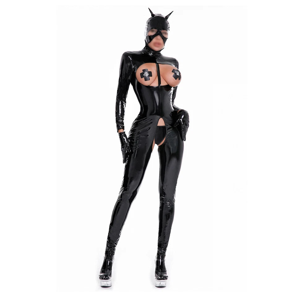 Open Bust &amp; Crotch latex Full Body Catsuit