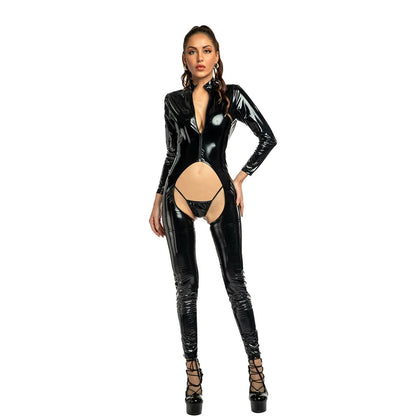 Latex Full Sleeves Cut out Catsuit