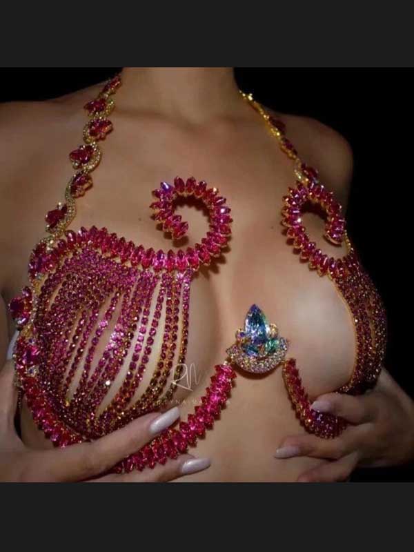 Premium Sparkling Pink Crystal Chain Top/Bralette