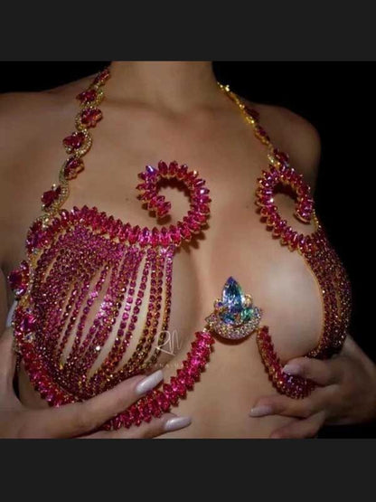 Premium Sparkling Pink Crystal Chain Top/Bralette