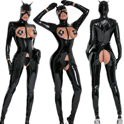 Open Bust &amp; Crotch latex Full Body Catsuit