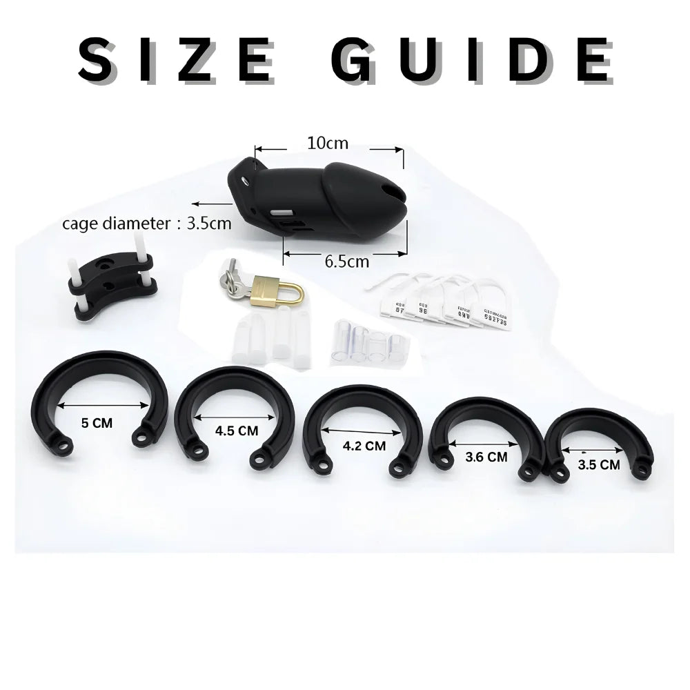 Long Neck Silicone Male Chastity Cage lock -  Black