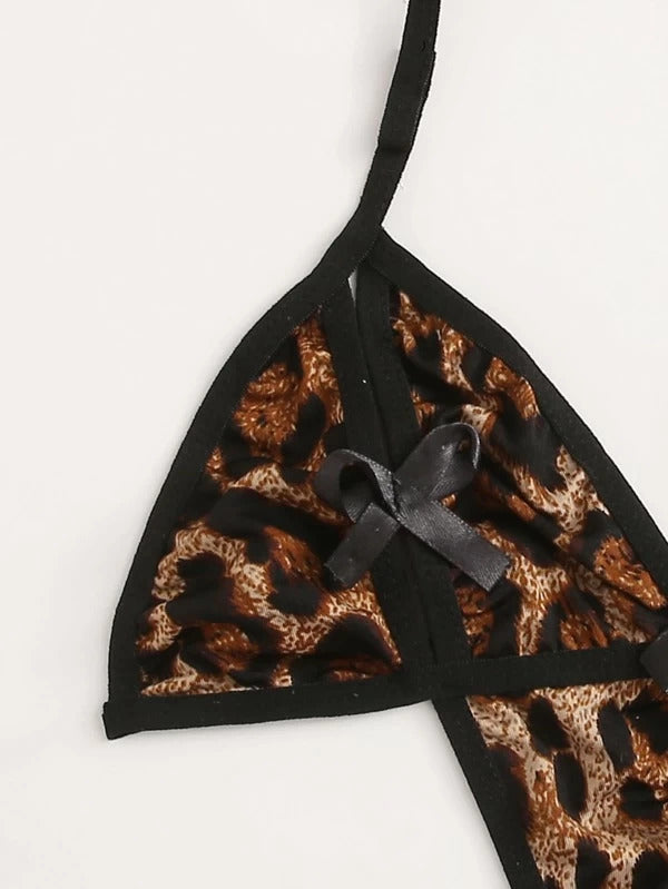 Pratiharye Leopard Halter Crotchless Teddy Bodysuit & Thong - Jungle Fever