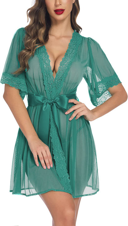 V-back lace Sheer robe