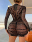 Pratiharye Rhinestone Studded Fishnet Teddy Bodysuit Without Lingerie - Bodystocking for Women - Sheer Bodysuits - Black
