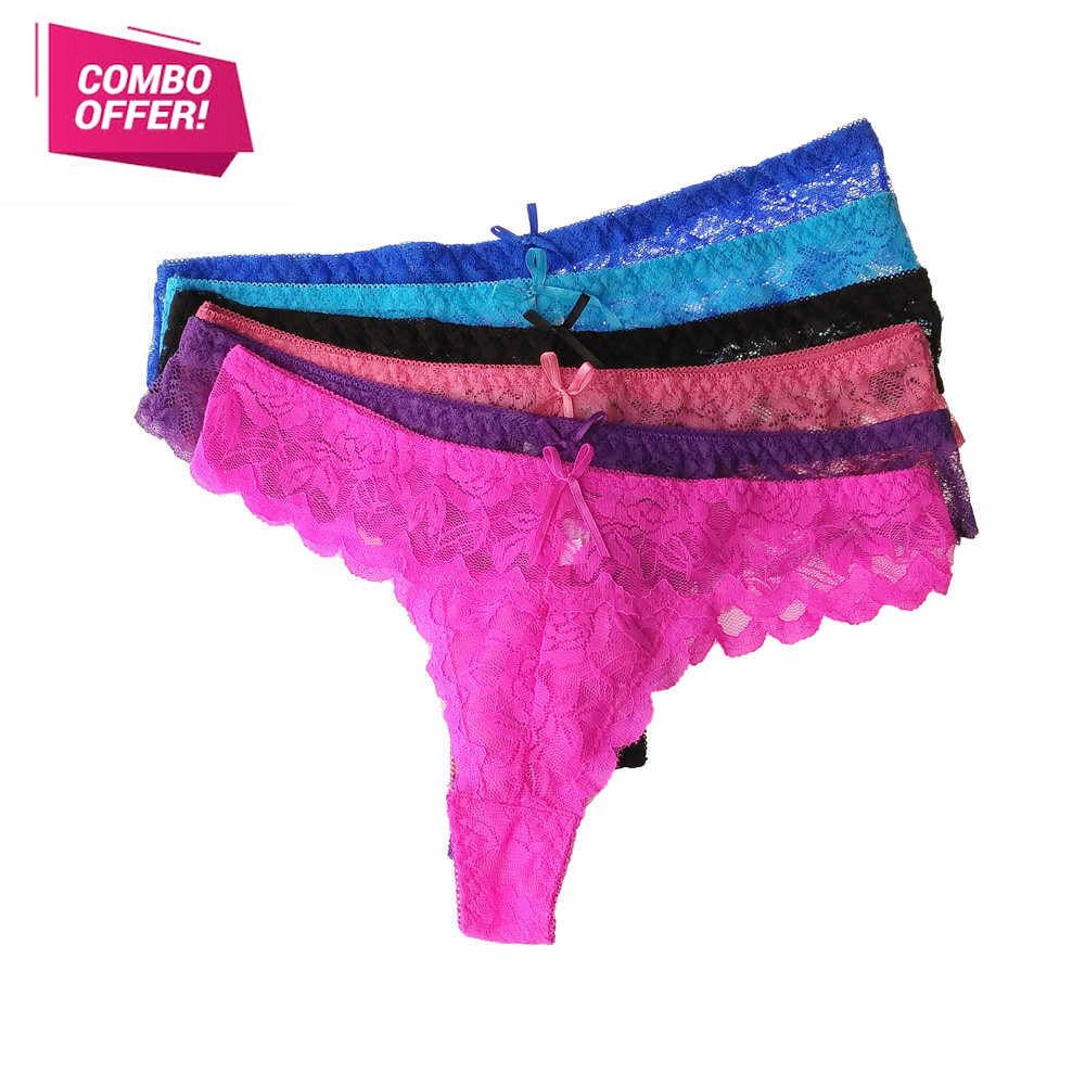 Pratiharye Valentine Special Women Lace Thong - Pack of 6