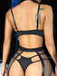 Pratiharye Premium 4 Piece - Contrast Mesh Garter Set - Underwire Lingerie Set - Sexy Lingerie for Women - Bikini Set with Garter Stocking - Black