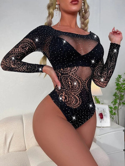 Rhinestone Fishnet Teddy Bodysuit