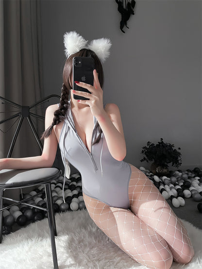 Pratiharye Premium long ear bunny sexy hoodie - Naughty Lovely Lingerie Set - Cosplay Costumes for Women - Bunny Bodysuit
