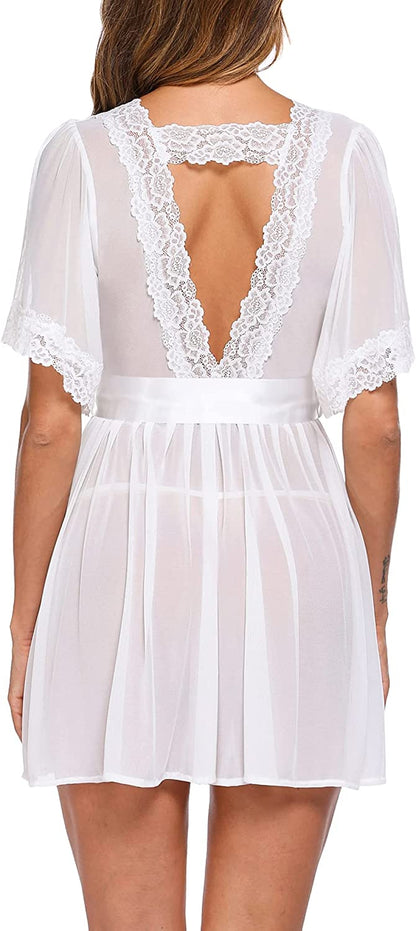 V-back lace Sheer robe