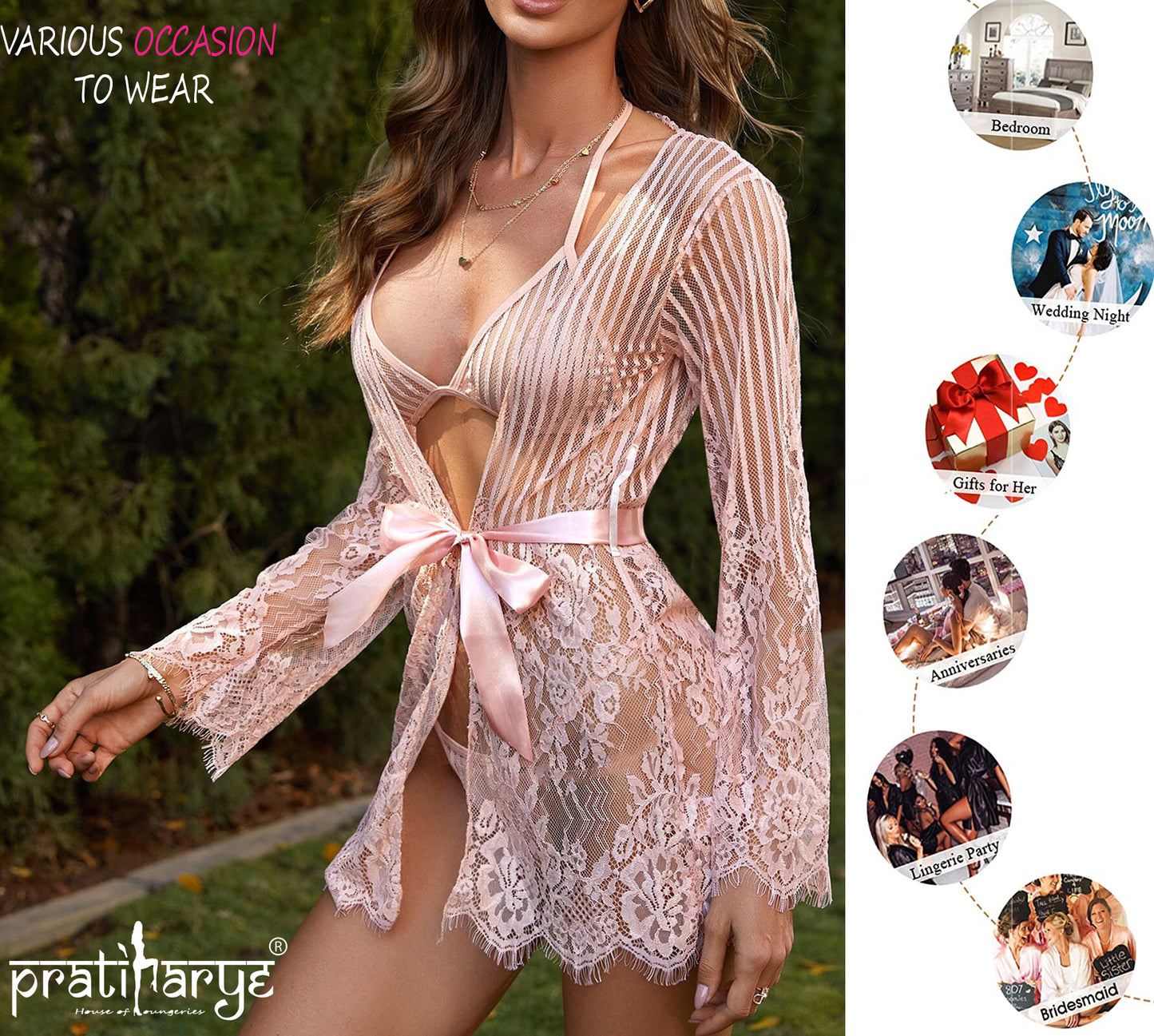 Pratiharye Full Sleeve High Quality Eyelash lace Fabric Sheer robe with Bikini Set