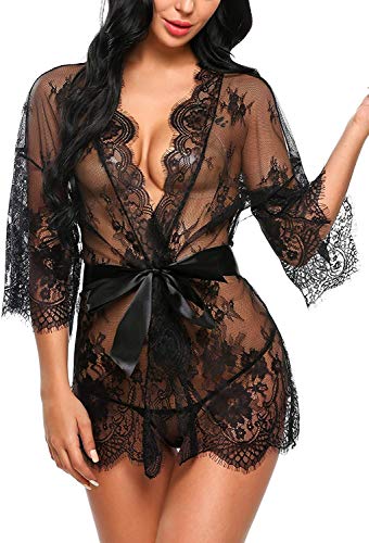 Pratiharye 3/4 Eyelash lace Fabric sheer robe