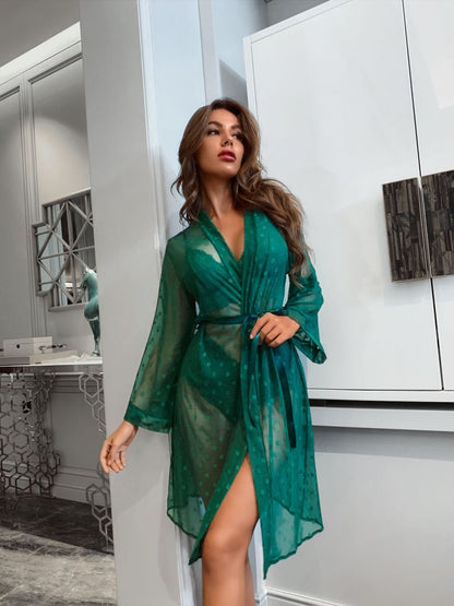 Floral Lace Robe Set With Bikini